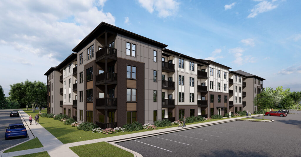 Rendering of a multi-story multifamily development
