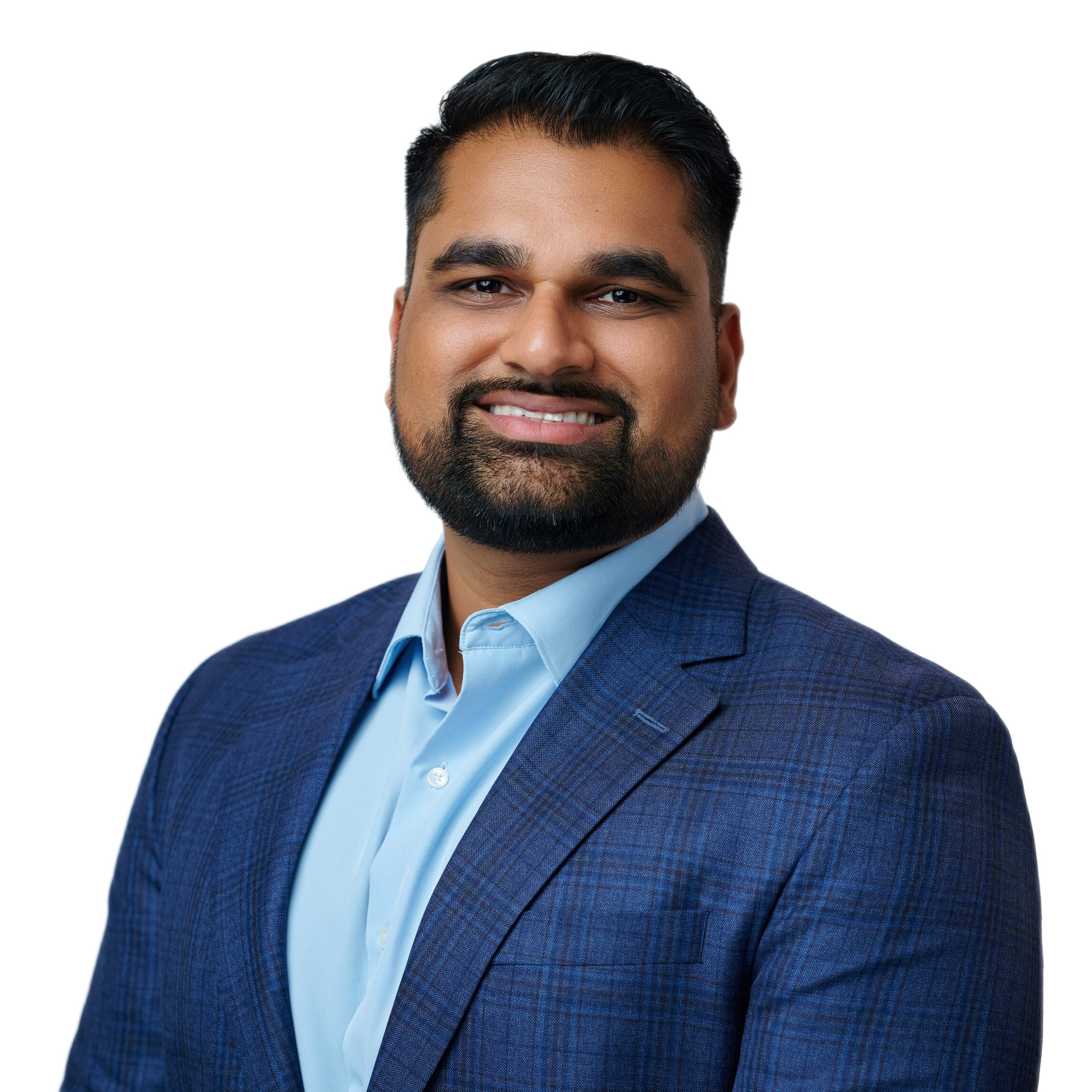 A man in a blue suit.